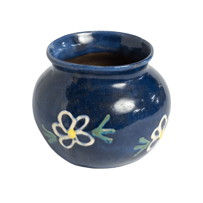 Tub Vase - Medium (4.5 inch) - Blue Daisies