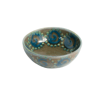 Round Dessert Bowl - Green Squirl